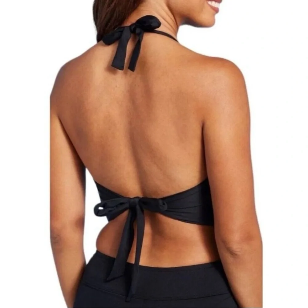 Kona Sol Black Bikini Top Halter Padded Criss Cross Swim Bathing Suit L - Picture 2 of 5